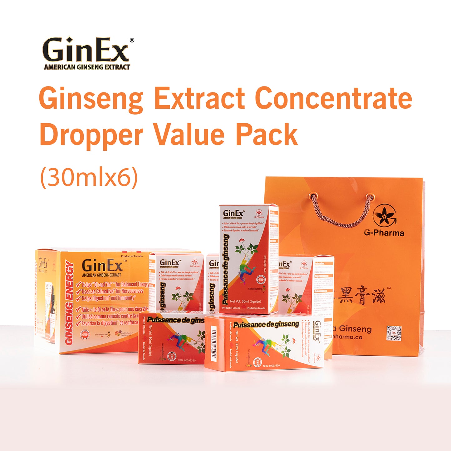 GinEx® Ginseng Extract Concentrate Dropper Value Pack (30mlx6)