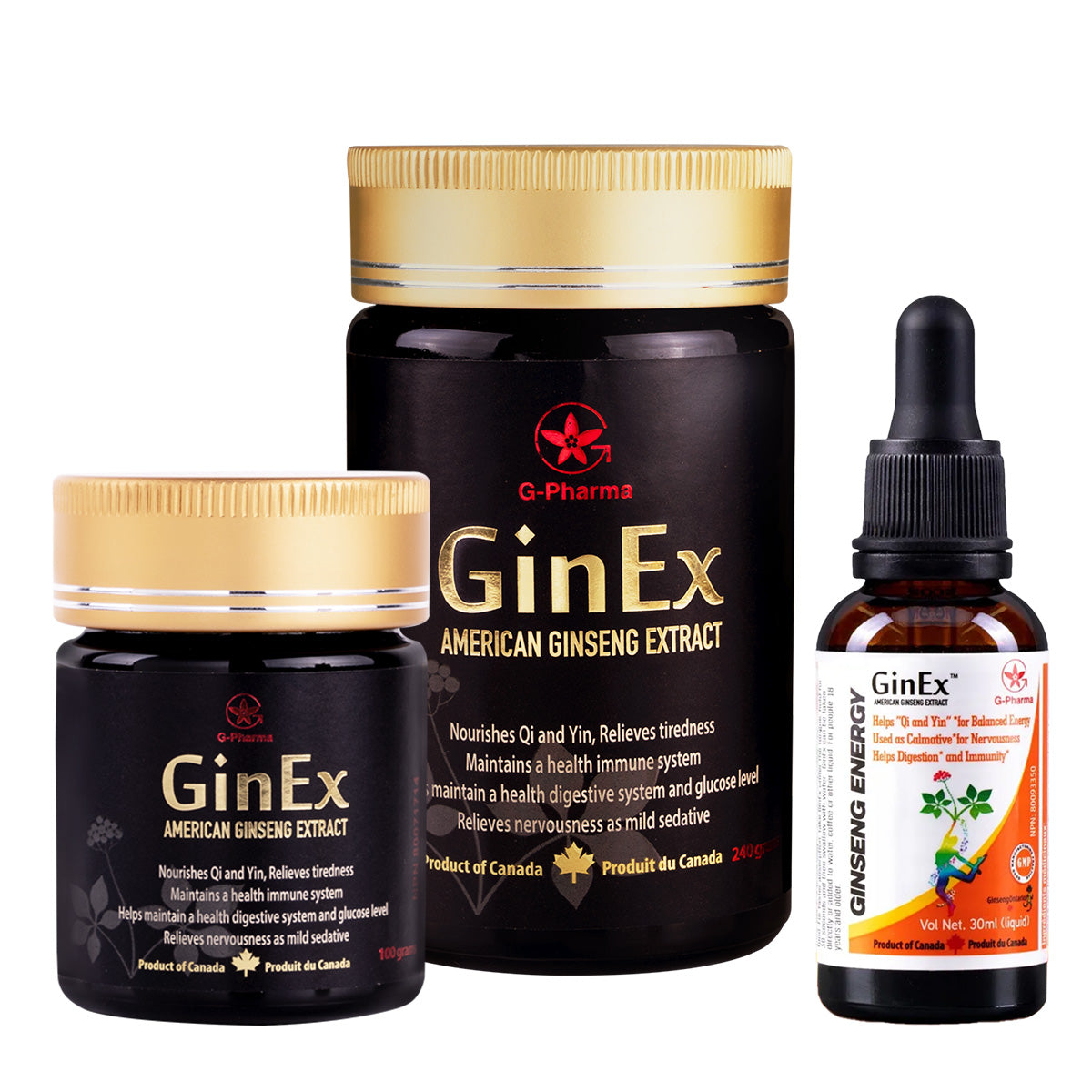 GinEx® 萃取濃縮液和滴管 (240g + 100g +30ml) 組合